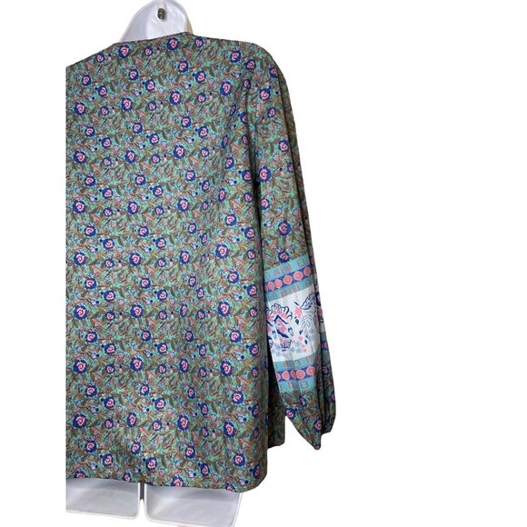 Misslook Womens Boho Top Blue Floral Chiffon Tie V Neck Pullover Sz Small - Picture 6 of 9